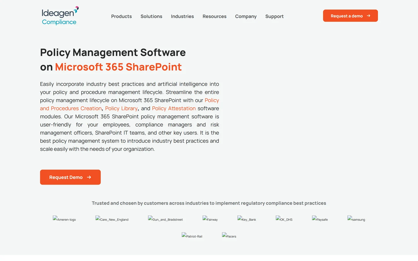 Ideagen ConvergePoint page - policy management software on Microsoft 365 SharePoint