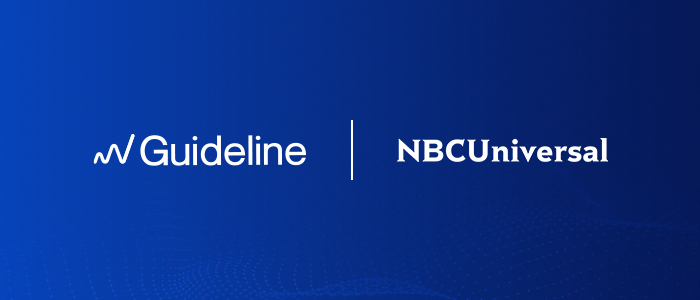 Guideline logo and NBC Universal logo together in white on a dark blue background