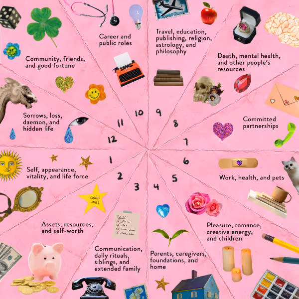 An astrology chart with house descriptions.
