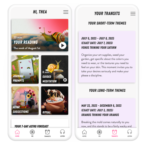 CHANI Android app open to transits, weekly reading, meditations, journal prompts, and more