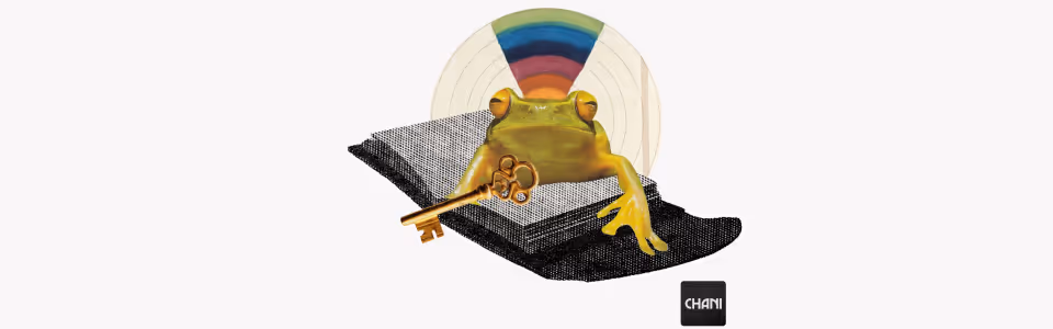 Barriers be gone: Your Breakthrough is about to begin — Collage of a frog rising from an open book with a key and a rainbow.