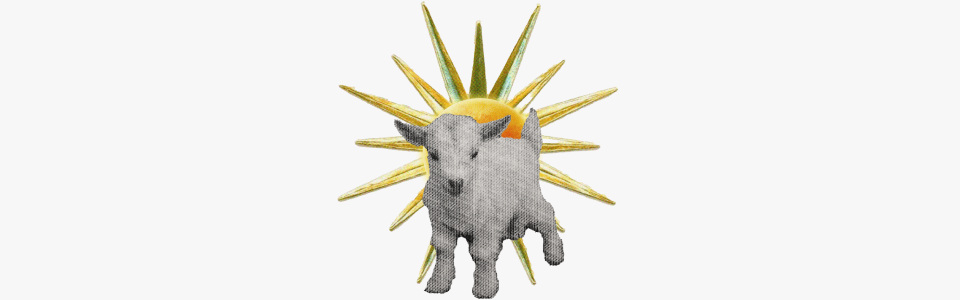 Horoscopes for the Sun in Capricorn — Collage of baby goat clip art in front of a gold sunburst.