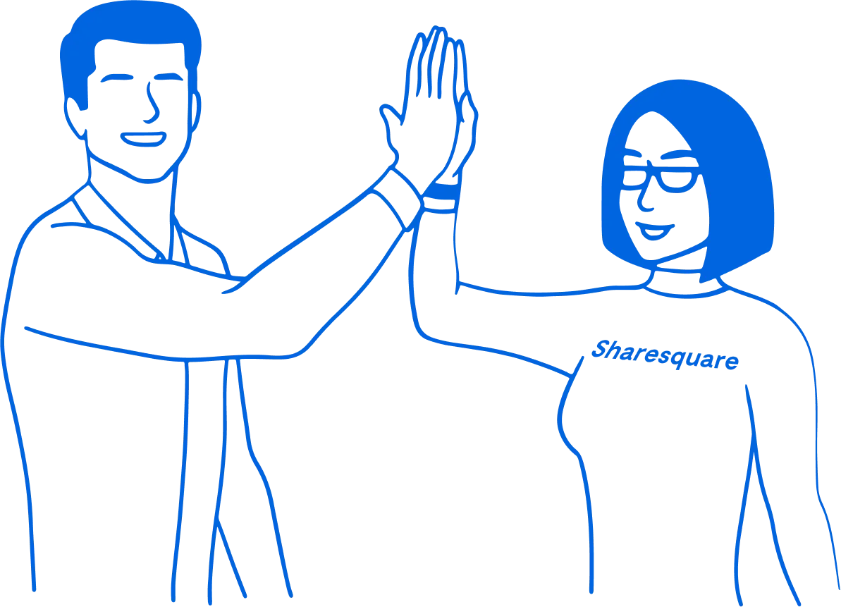 An illustration of man and a woman clapping hands.
