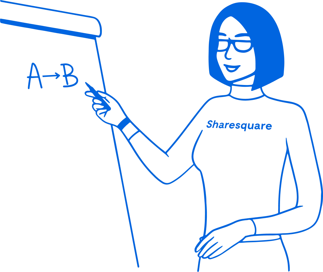 An illustration of a woman writing A to B on a whiteboard.