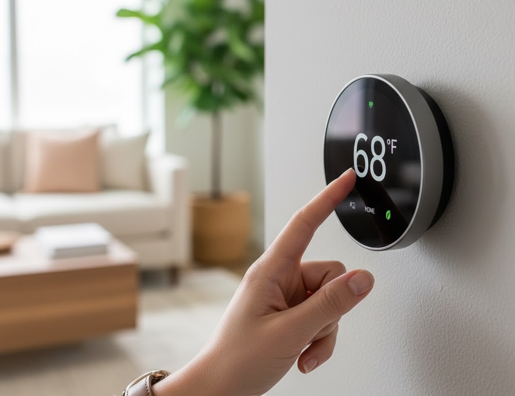 A hand adjusting a thermostat