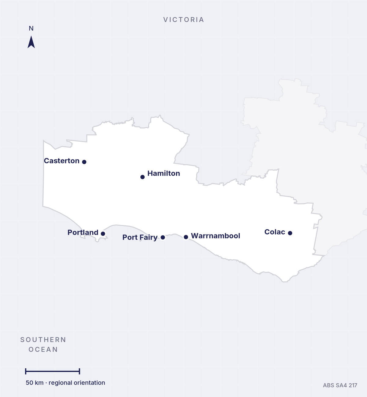 Map of Warrnambool and South West territory, Victoria
