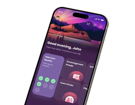 MentalFit app dashboard showing routine tracking and wellness tools