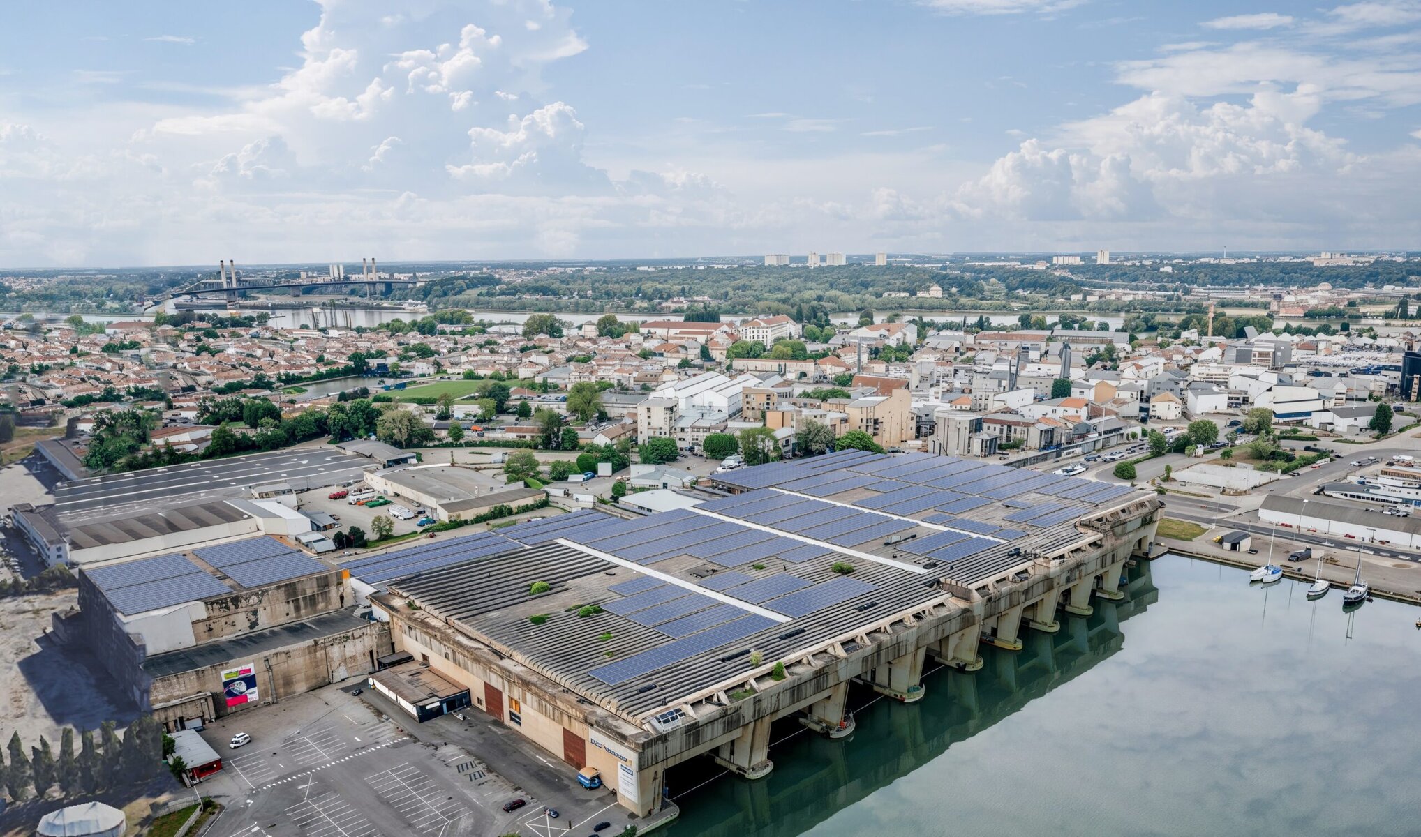 Solar panels on the roof of Bordeaux’s submarine base