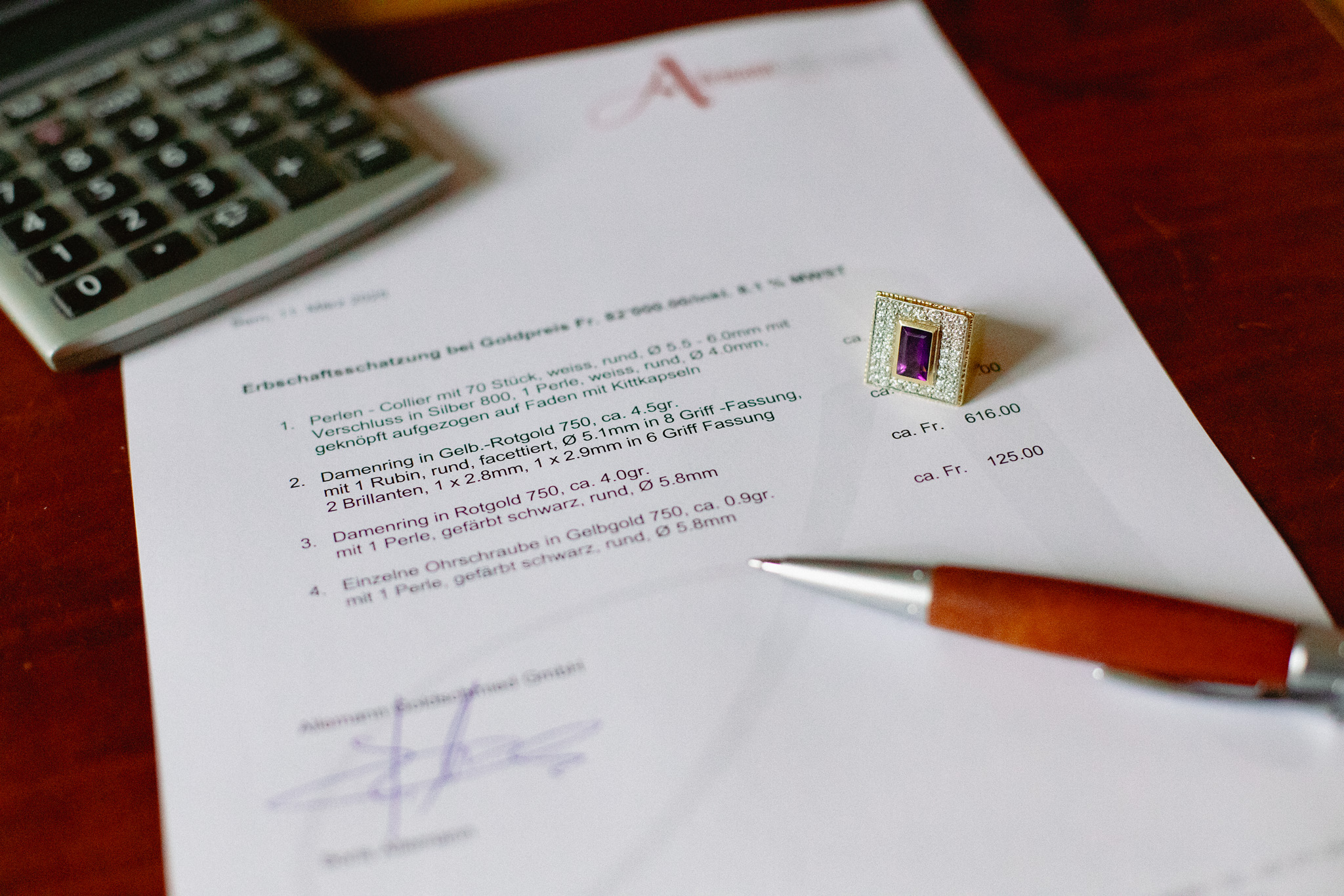 Schmuckschatzung, Versicherunsschatzung, Erbschaftsschatzung