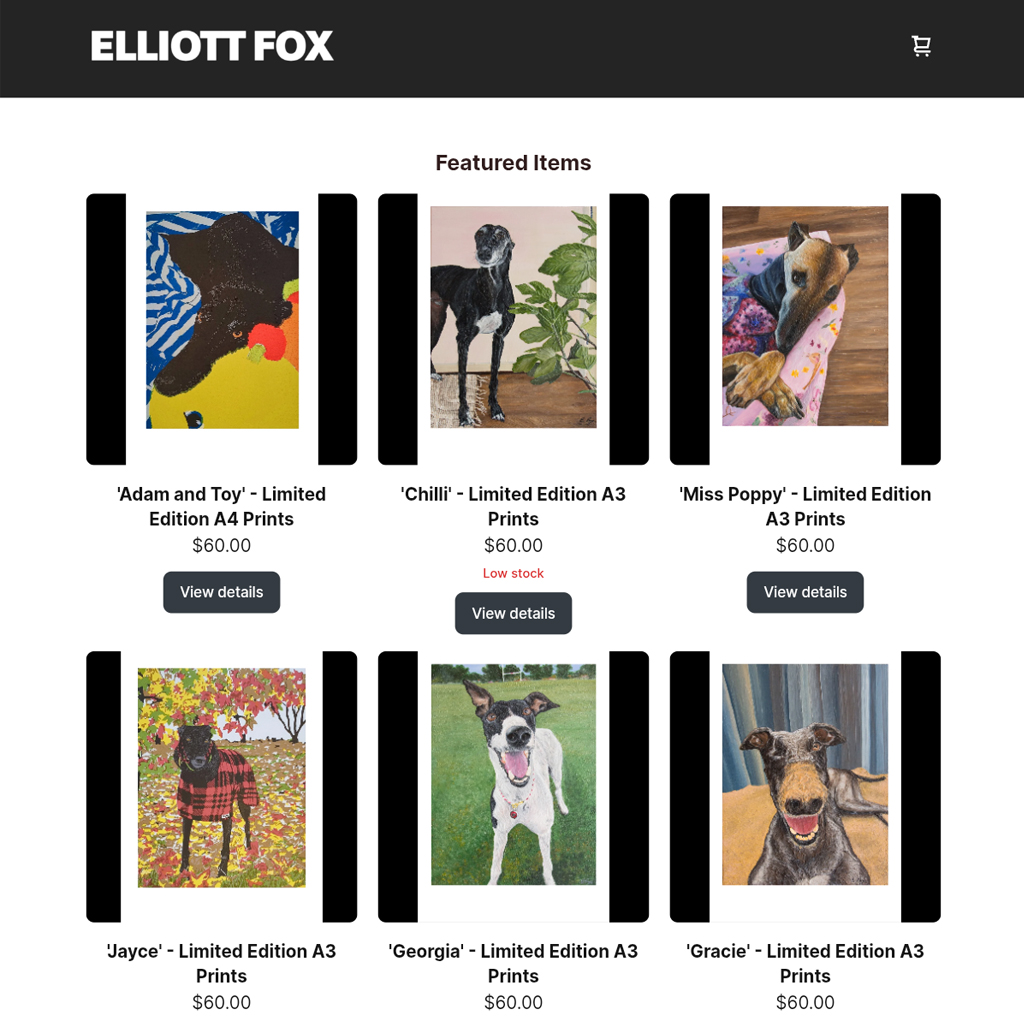 Screenshot of Elliott Fox online store