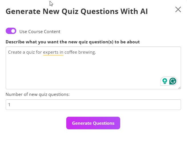 gere questionário com o Coursebox AI