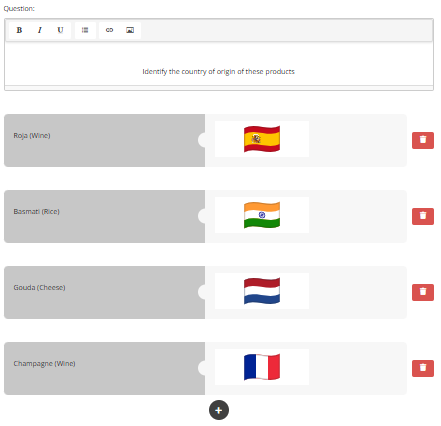 Escolha entre MCQs, arraste e solte perguntas ou perguntas simples de resposta curta para fazer perguntas de questionário no Coursebox