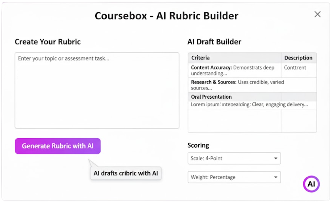 Coursebox ai rubric builder