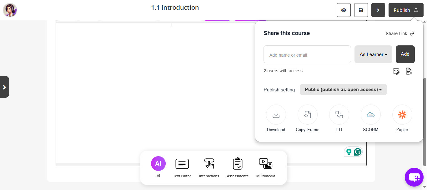 Export course as SCORM 1.2 or SCORM 2004  in Coursebox