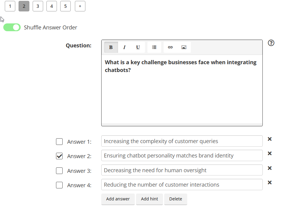 تحرير أسئلة الاختبار داخل Coursebox