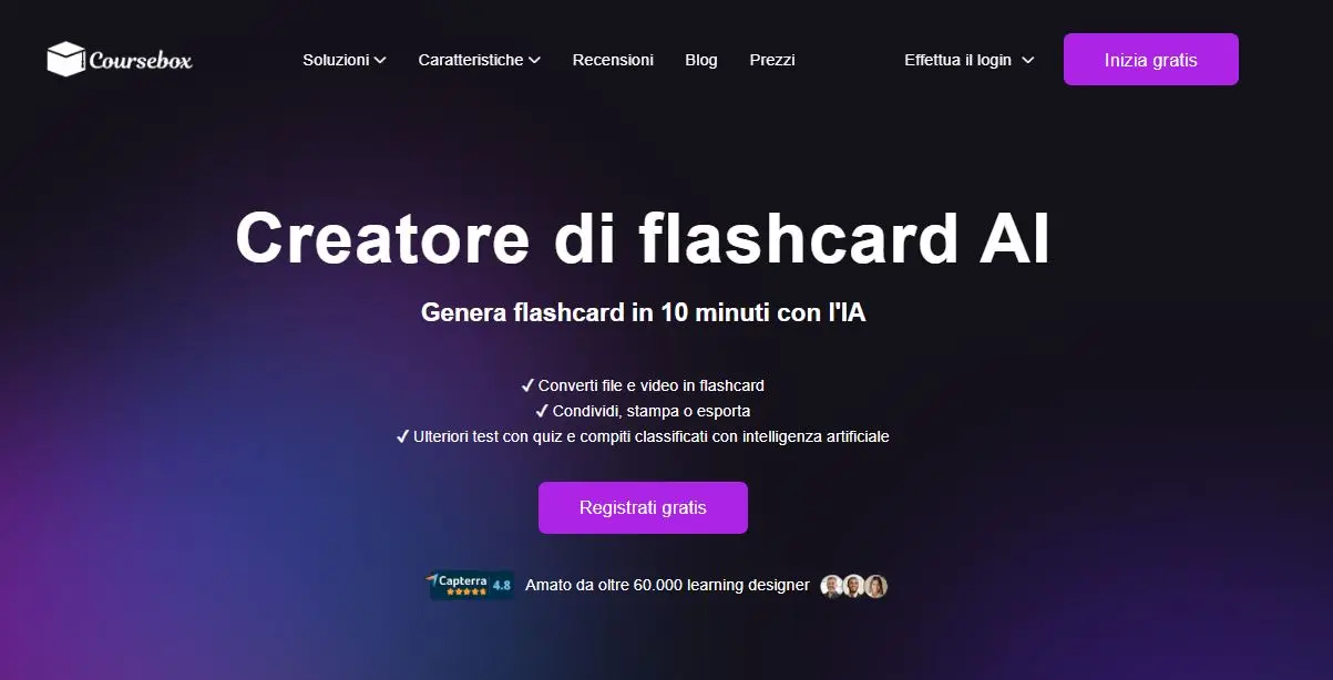 coursebox ai flashcard maker italian
