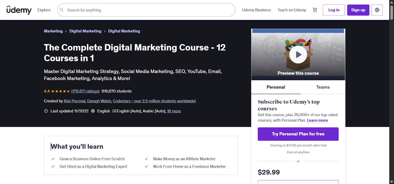 Example of an online course priced at $29
