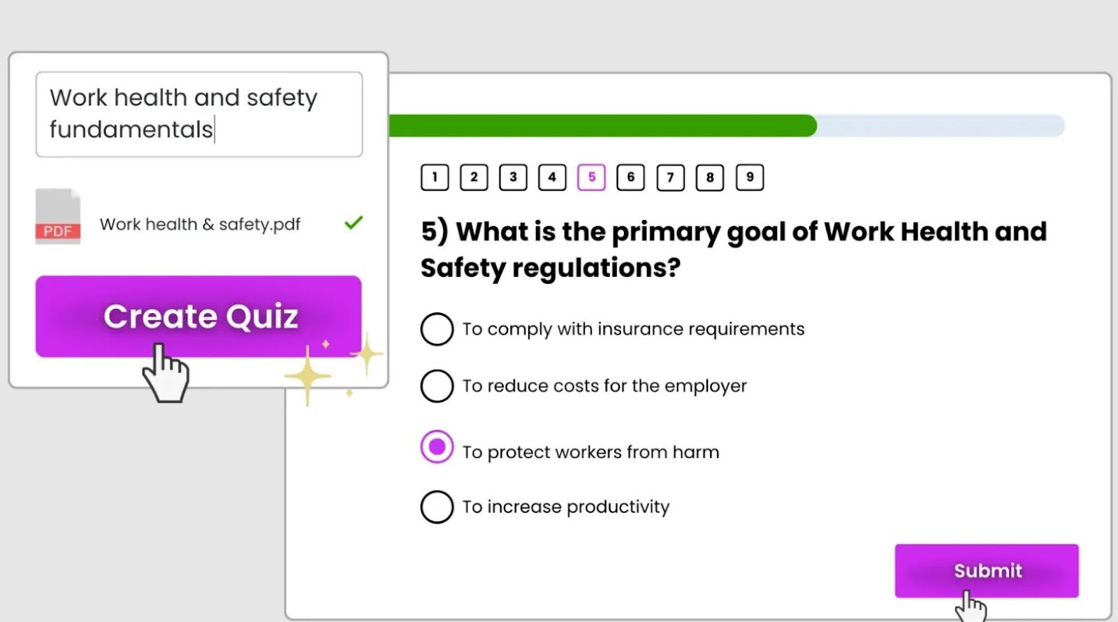 Multiple choice quiz generation in Coursebox