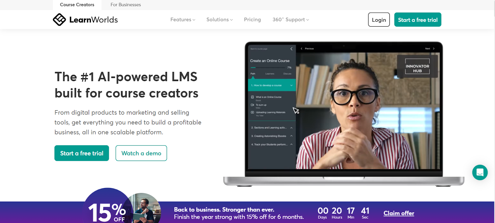 LearnWorlds helps businesses and educators create courses with flexibility and AI support