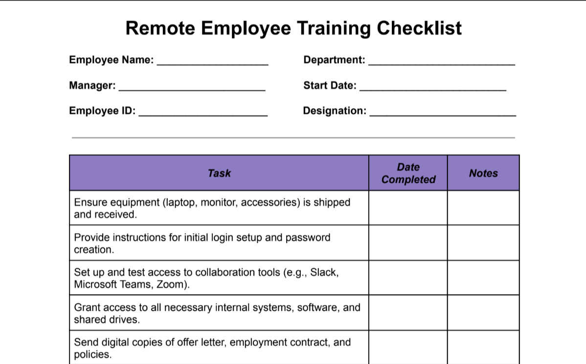 Remote Employee Training Checklist