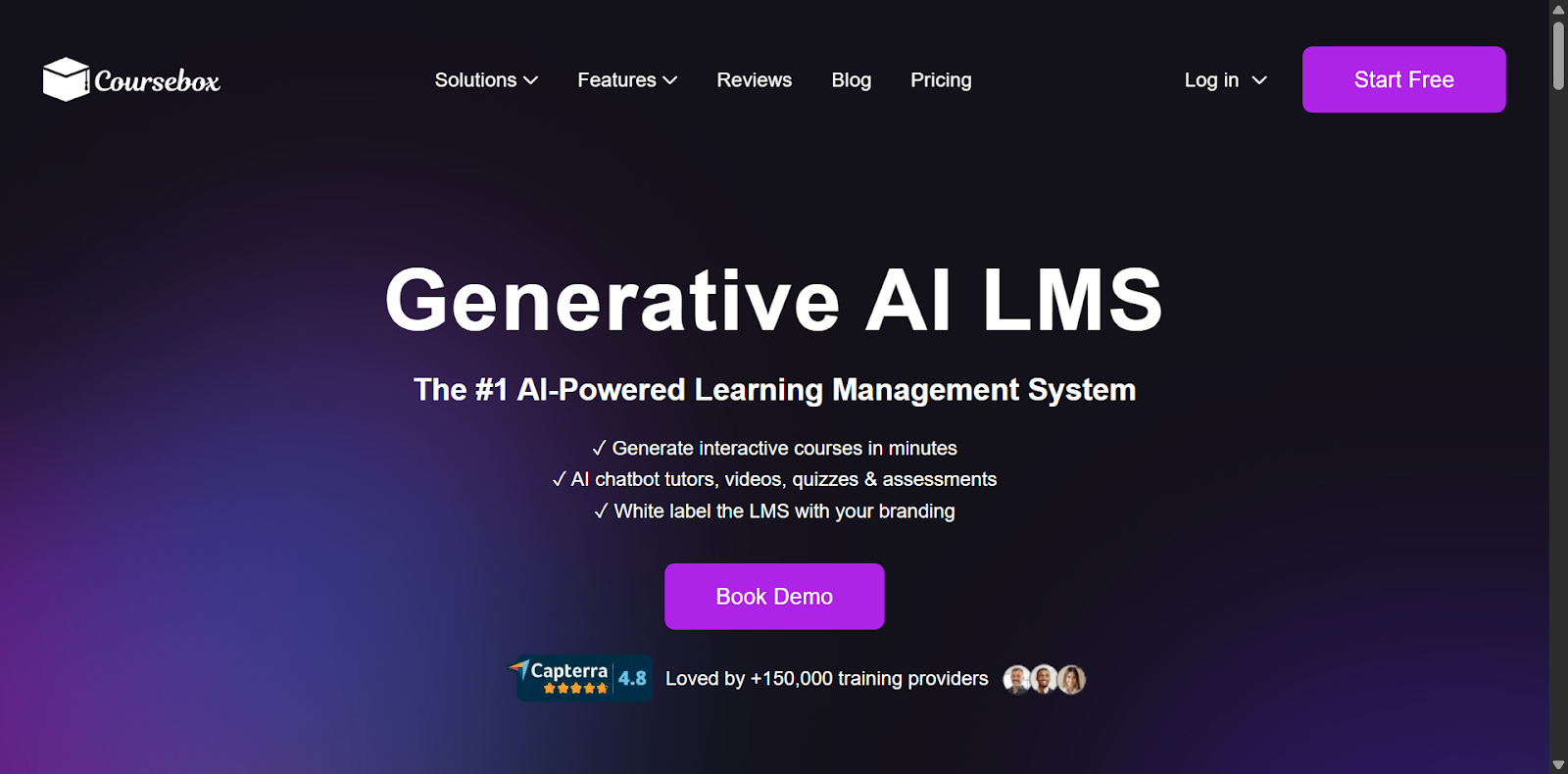 Coursebox’s AI LMS landing page
