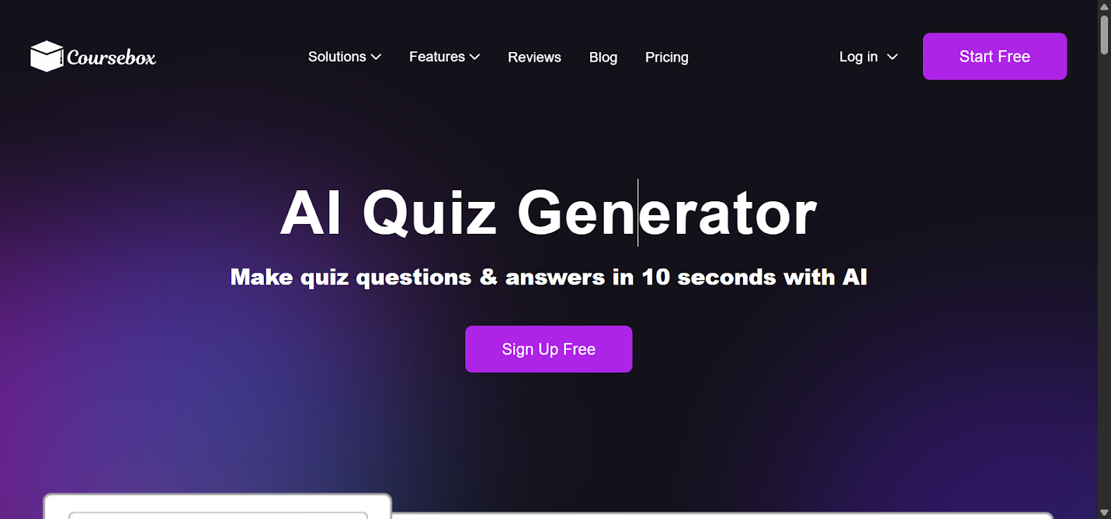 AI Quiz Generator landing page