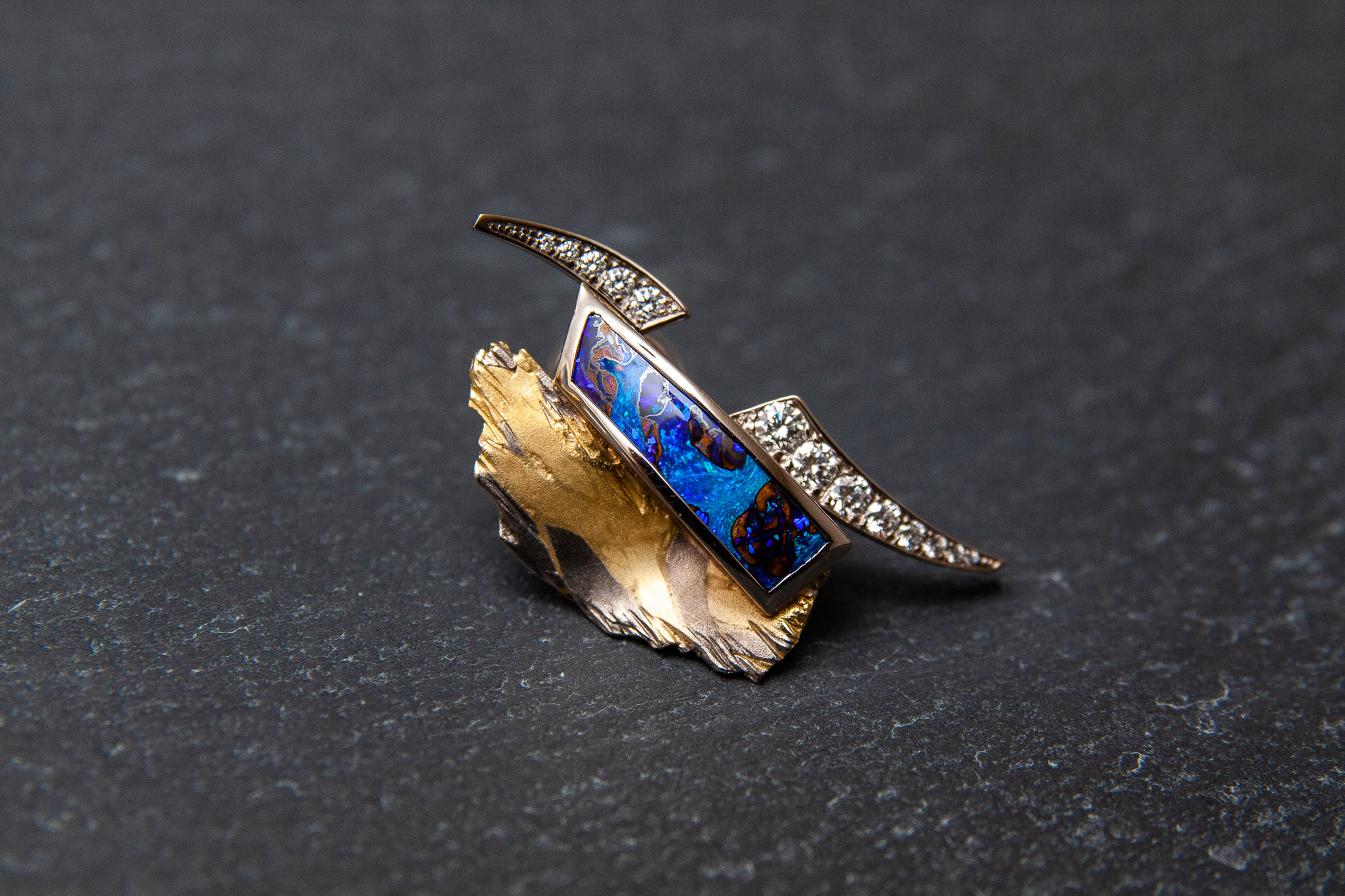 Ohrstecker in Gelb.-Weissgold 750 mit Boulderopal und Diamanten Brillantschliff