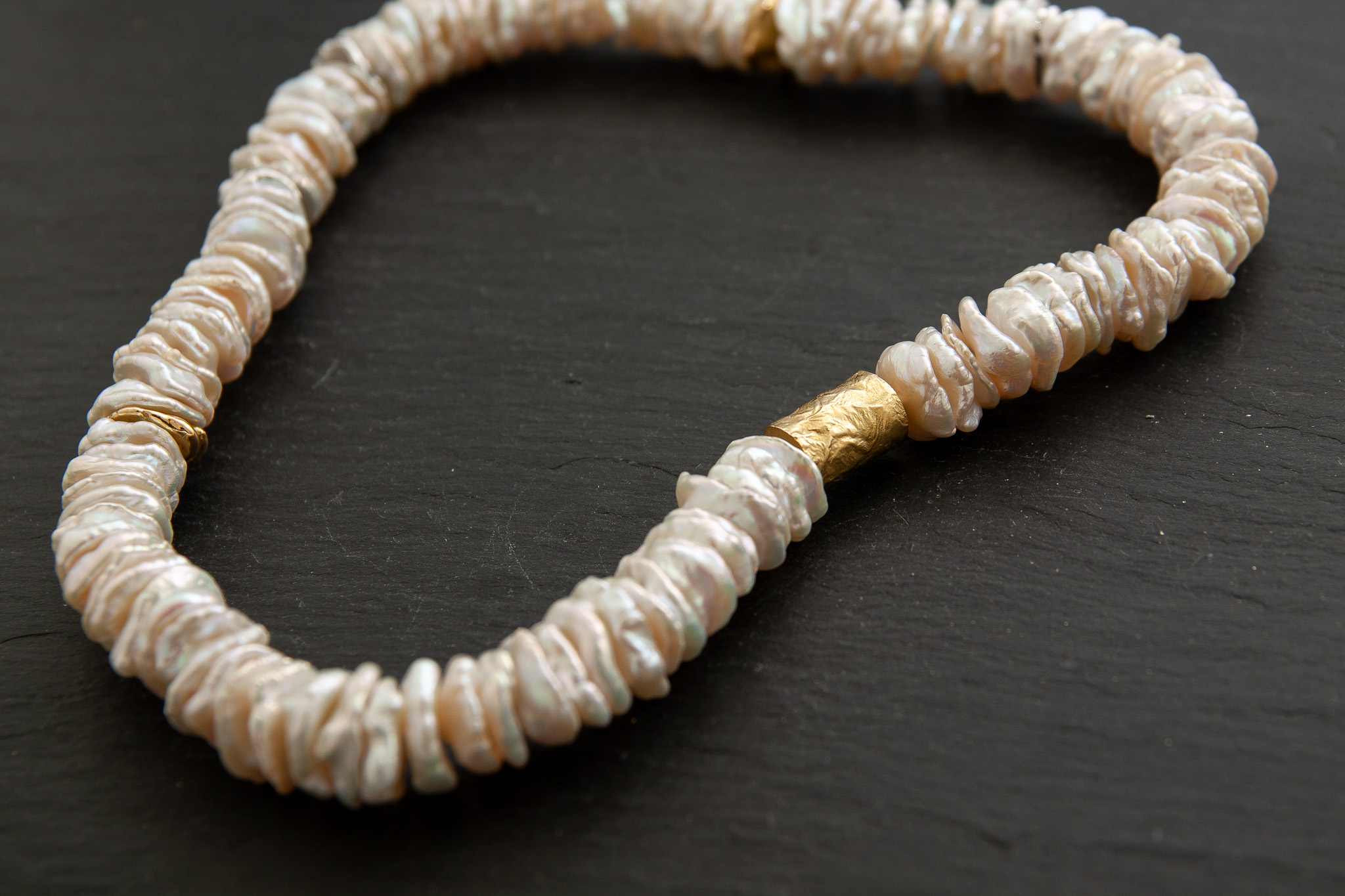 Perlen - Collier mit Gelbgold 750 Zwischenteile 