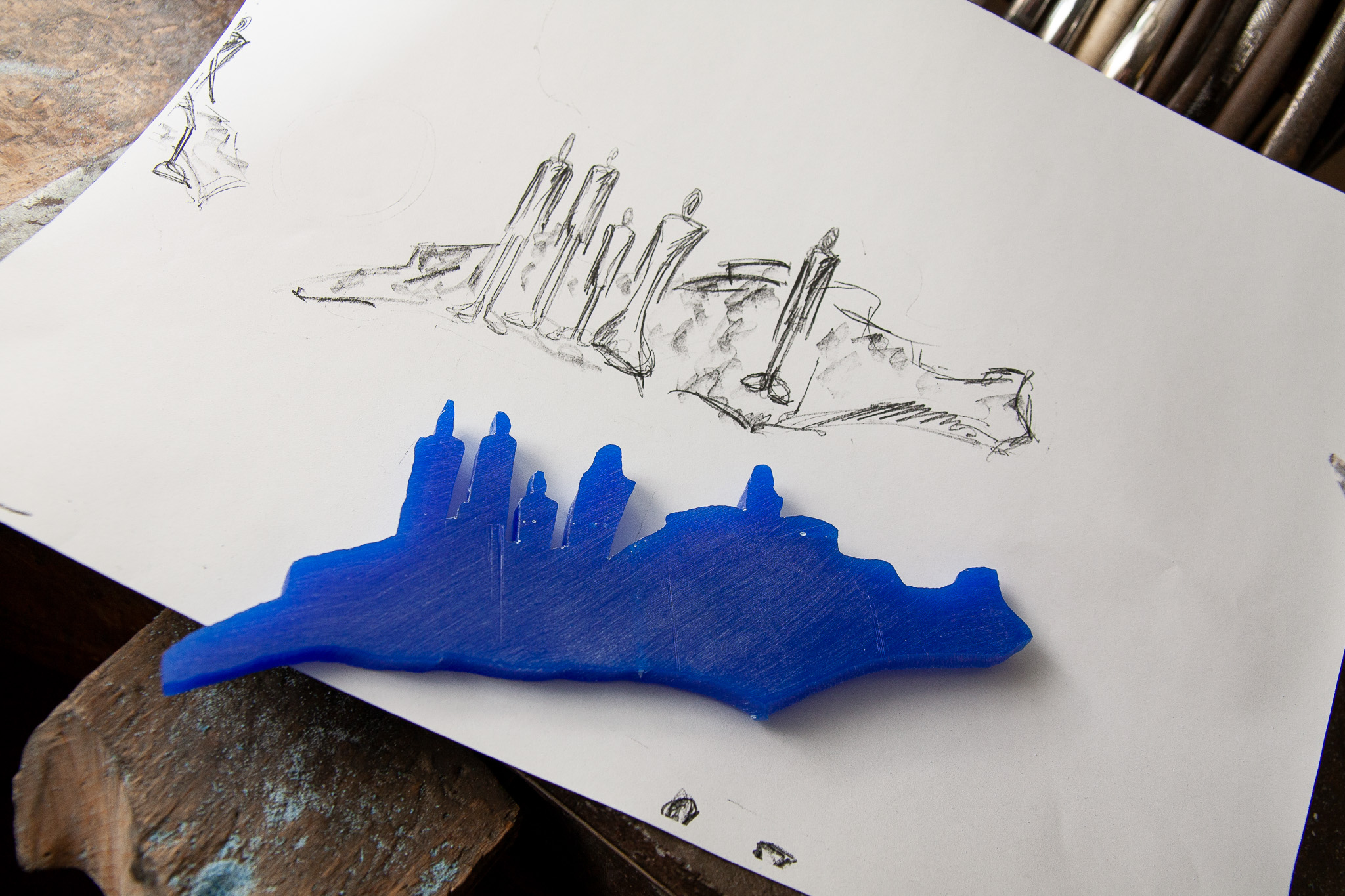 Wachsvorlage und Skizze für Gurtschnalle 