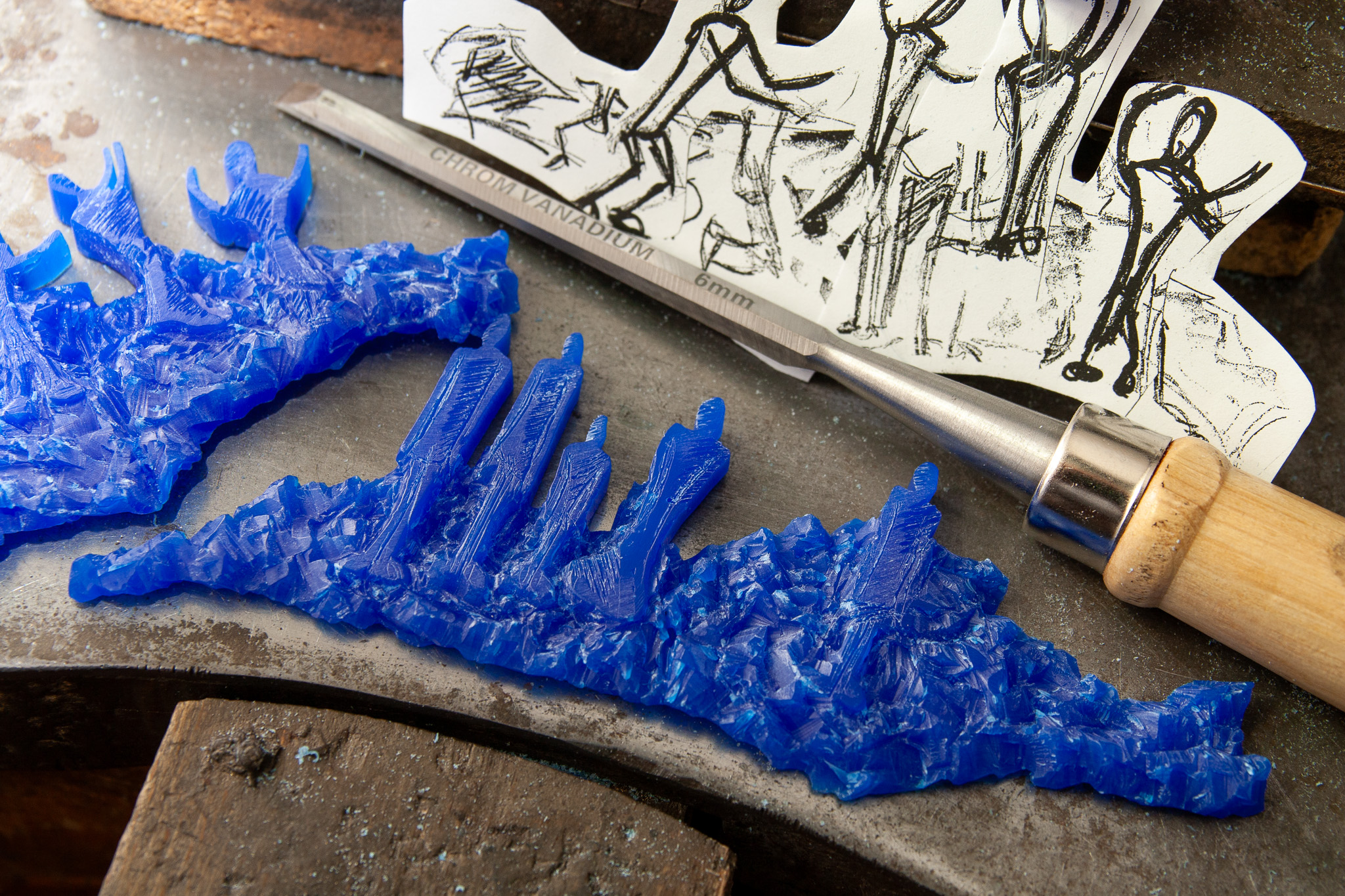 Wachsvorlage bearbeitet mit Skizze für Gurtschnalle 