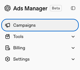 OpenAI Ads Manager Menu