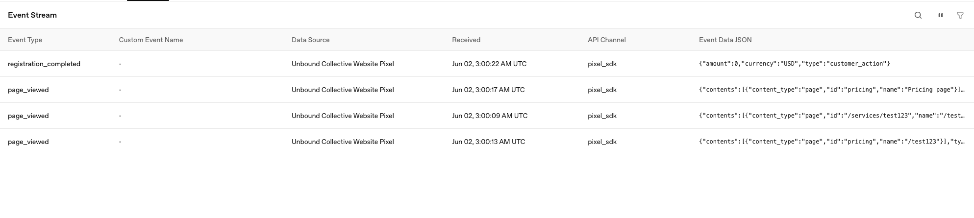 OpenAI Event Stream tab that allows users to test conversion events from their website