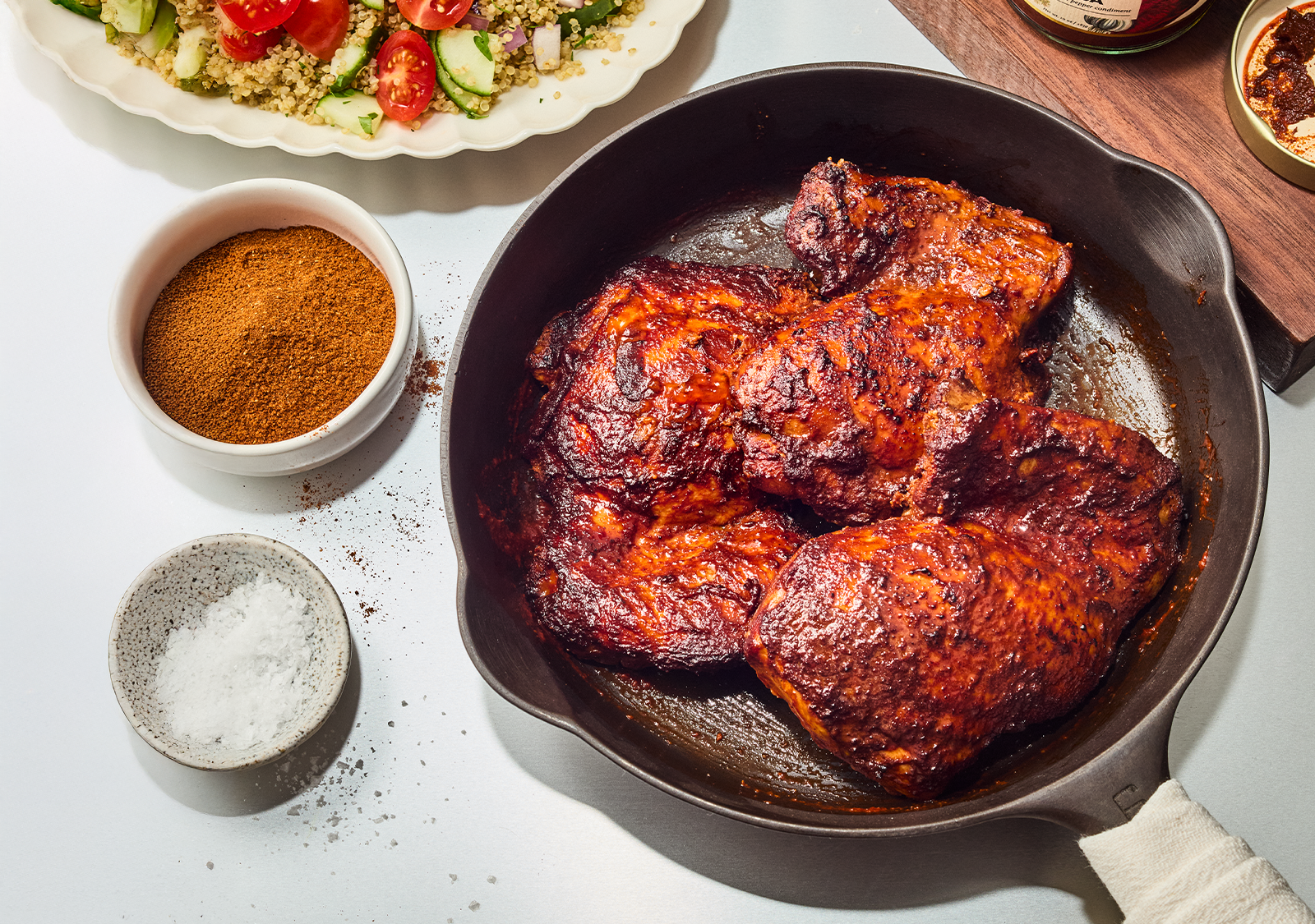 Harissa Chicken in a cast iron pan