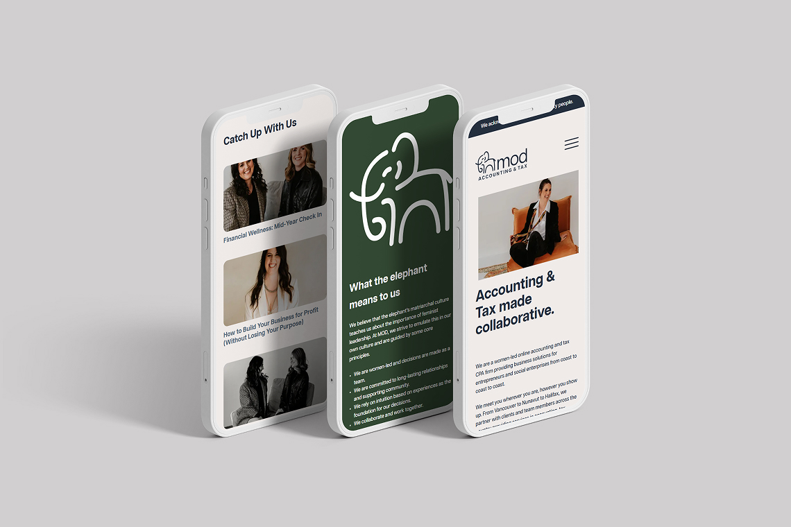 Mod Website mockup on three phones
