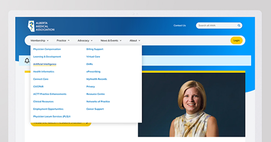 The Menu of Alberta Medical Association website