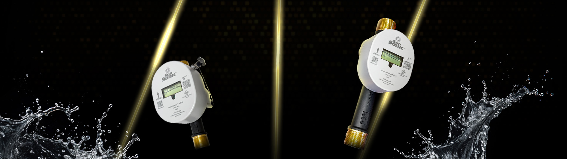 The Umeter 3/4" and 1" N-Line on a dark background above a splash of water.