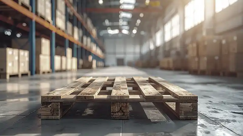 Empty pallet in middle of warehouse