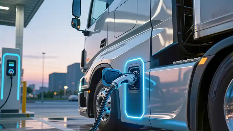 Electric truck at charging station