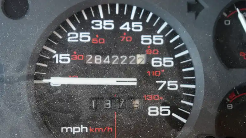 Semi truck dashboard showing high miileage