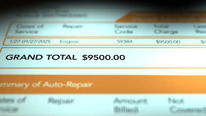 Image of a repair bill costing $9500