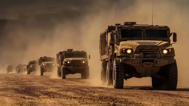 Freedom haulers initiative commercial trucking Military truck convoy desert