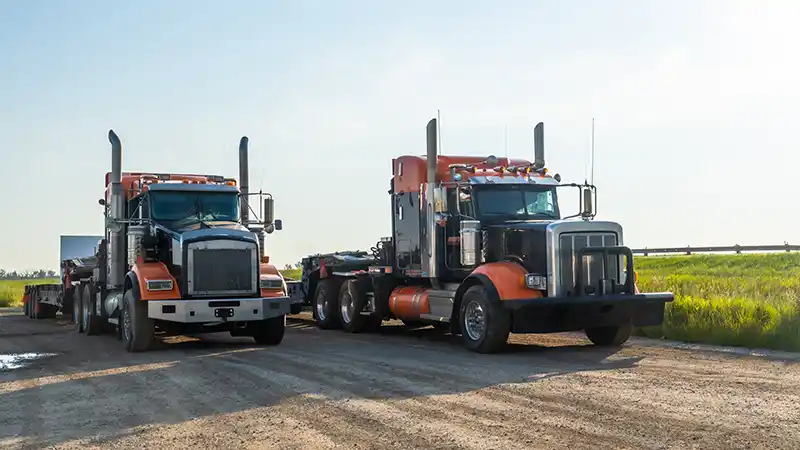 Owner-Operator vs Company Driver Pay Comparison Two semi trucks side by side representing owner-operator and company driver careers.