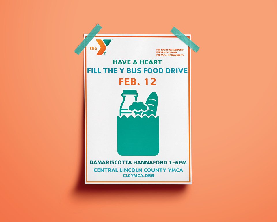 Central Lincoln County YMCA Damariscotta, Maine Food Drive Poster Designed by Shoot The River.