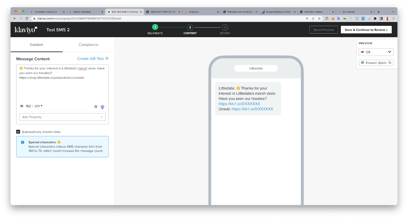 Littledata klaviyo SMS flow