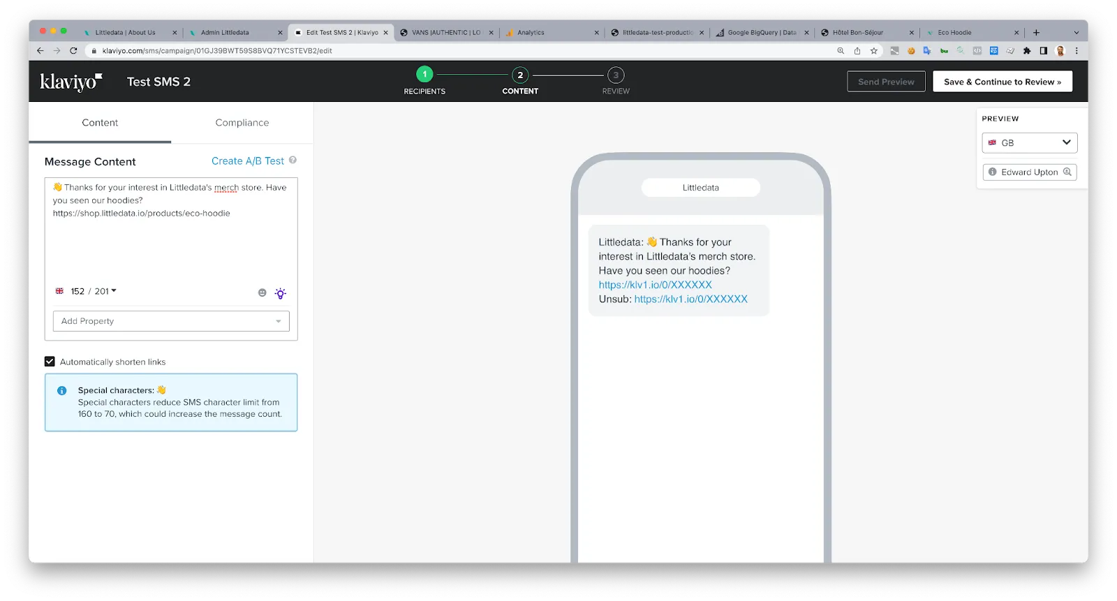 Littledata klaviyo SMS flow