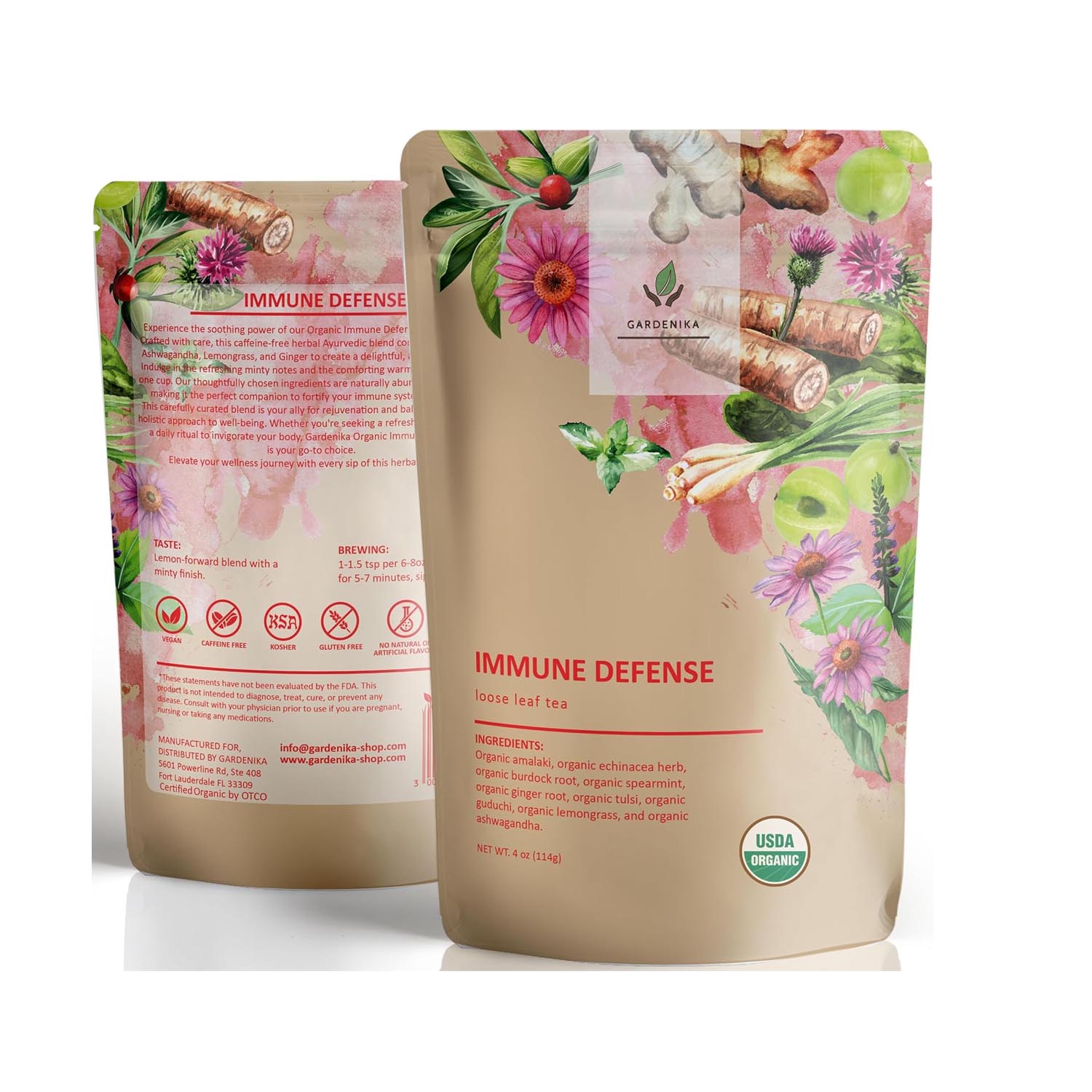 Organic Ayurvedic blend with tulsi, turmeric, and ginger. A caffeine-free tea that strengthens immunity and nourishes daily balance.