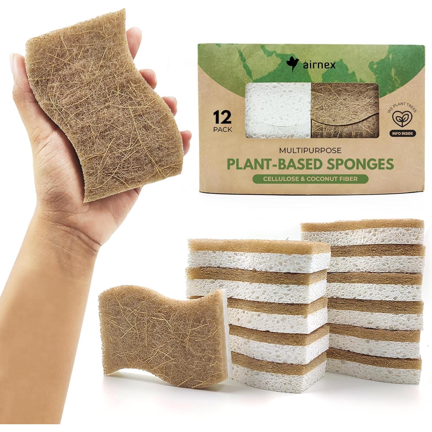 Plant-based, compostable kitchen sponge with natural scrubber. A zero-waste swap for everyday conscious cleaning.