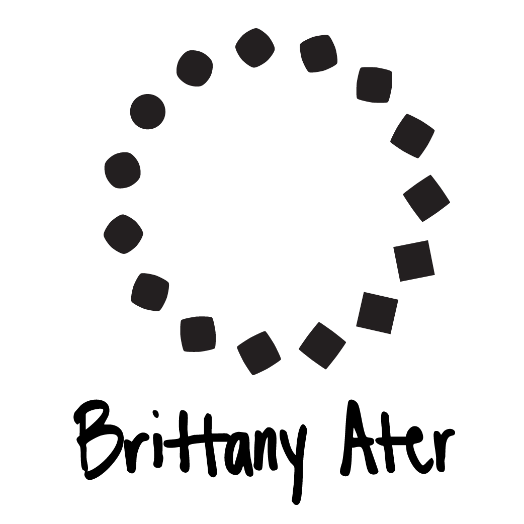 Logo featuring a circular pattern of black rounded squares and dots above the handwritten name 'Brittany Ater'.