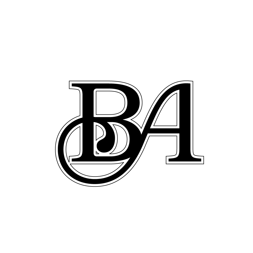 Black and white overlapping letters B, O, and A in a stylized serif font on a white background.