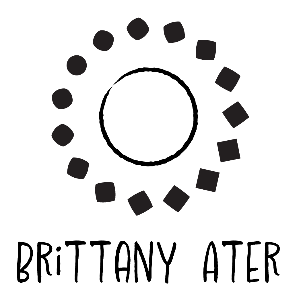 Circular pattern of alternating rounded dots and squares with the text 'BRITTANY ATER' below.